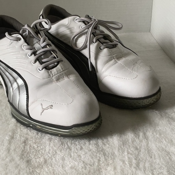 Puma White and Black spiked golf Shoes with Sleek Design - Picture 1 of 6